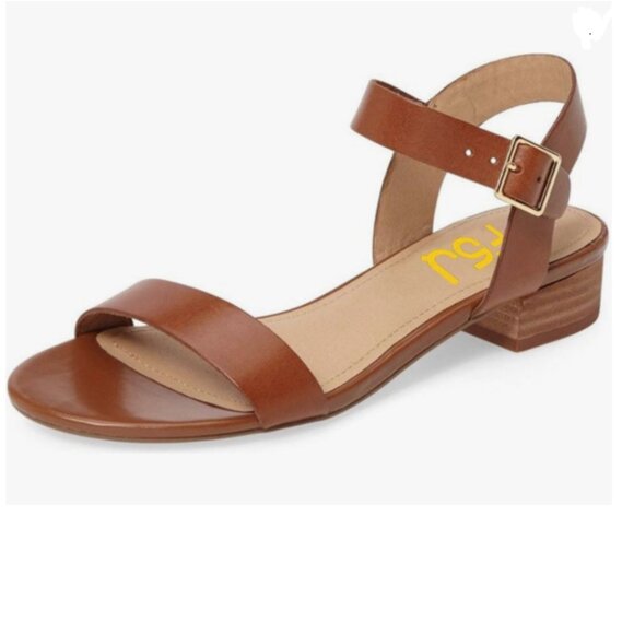 FSJ Brown Open Toe Block Low Heel Ankle Strap Sandals Comfort Summer Shoes - Picture 1 of 8